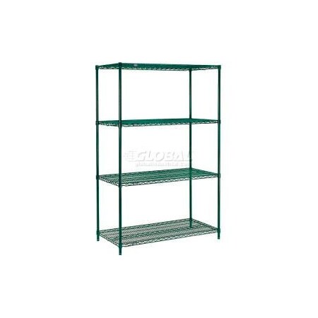 Nexel    Poly-Green   , 4 Tier, Wire Shelving Starter Unit, 24W X 18D X 63H